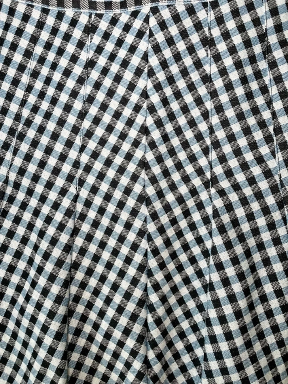 Free People Navy Blue & White Gingham Pleated Skater Mini Skirt Size 10